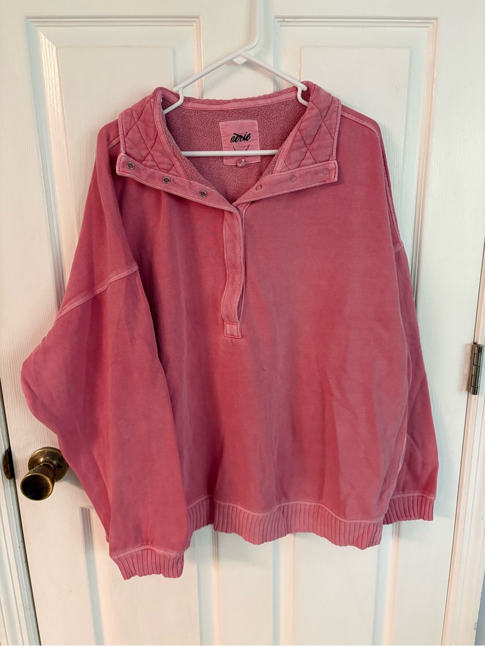 new aerie pink Quilted Collar Snap Pullover sweatshirt